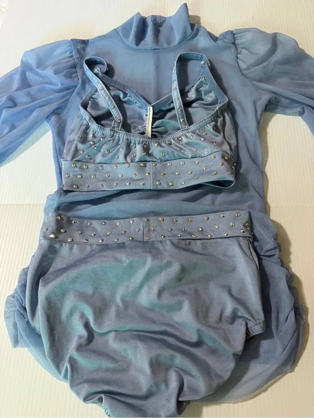 Kelle dance solo costume contemporary illusion blue 2 piece overdress MC child
